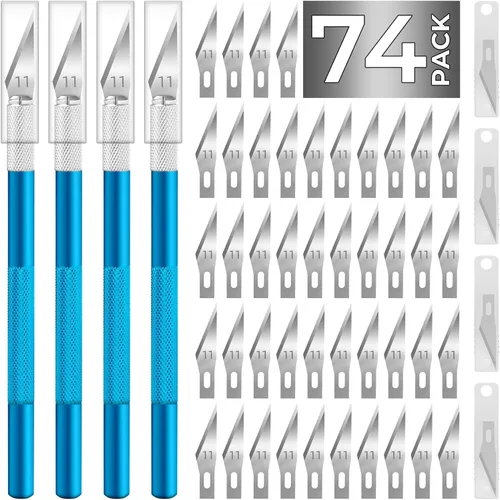 Miniatura 13 de Exacto - Cuchillo de manualidades, cuchillo de pasatiempo, paquete de 74 con 4 cuchillos afilados actualizados y 70 cuchillas de repuesto para arte
