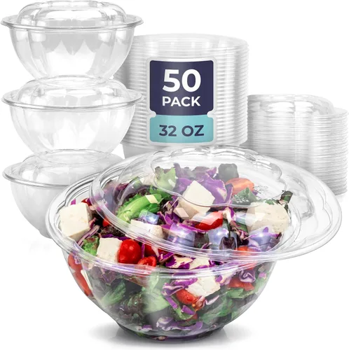 Miniatura 14 de Fit Meal Prep 50 unidades 18 onzas Tazones desechables de plástico transparente para ensalada con tapas herméticas - Para llevar para almuerzo