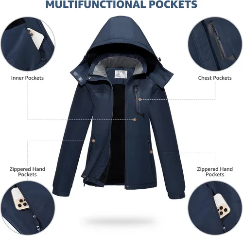 Miniatura 6 de CAMELSPORTS Chaqueta impermeable de esquí de montaña para mujer, con forro polar, impermeable, resistente al viento, con capucha para otoño e