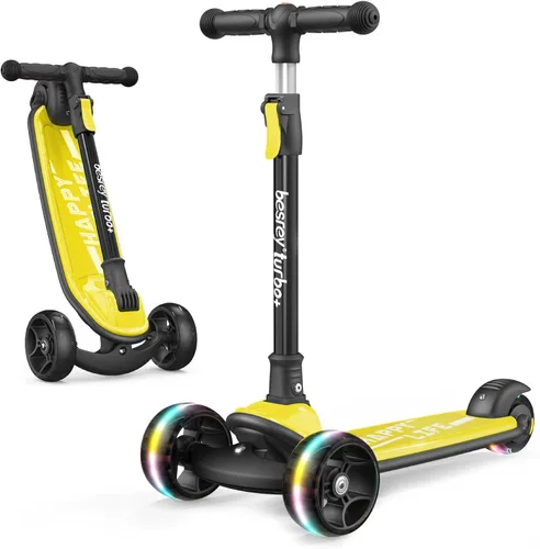 Miniatura 9 de Besrey - Patinete para niños de 3 a 10 años, patinete plegable de 3 ruedas con altura ajustable, ruedas con luz LED, plataforma extra ancha