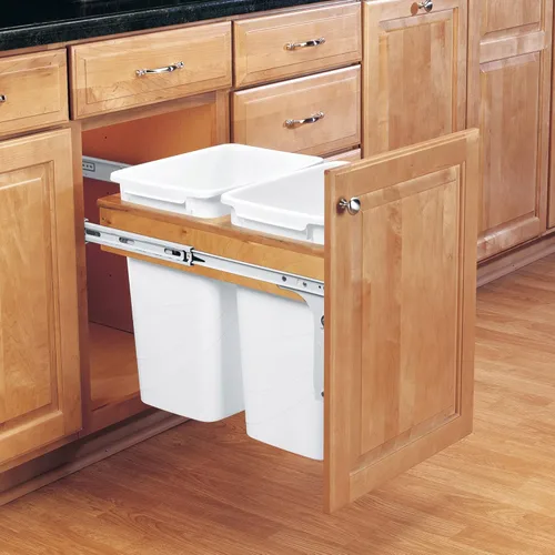 Miniatura 7 de Rev-A-Shelf - 4WCTM-18DM2 - Doble 35 Qt. Montaje superior extraíble de madera y contenedor de desechos para 1-1/2 in, blanco. Gabinete de armazón