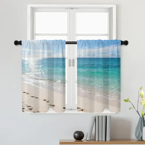 Miniatura 61 de Batmerry Silueta de hombre y niño, marco en forma de corazón con figuras, tratamiento de ventana, cortina corta de cocina multicapa de poliéster