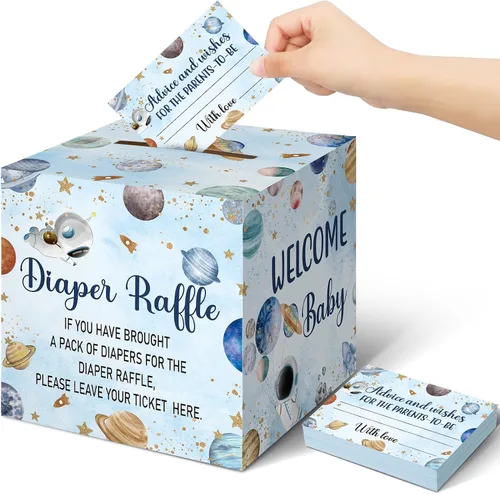 Miniatura 16 de Teling 51 boletos para rifas de pañales con caja de tarjetas, decoración de baby shower, caja de soporte para baby shower, para fiesta de rifas