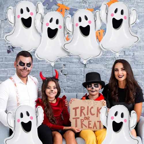 Miniatura 5 de 6 globos de fantasma de Halloween, globos de aluminio con forma de fantasma blanco, globos grandes de Mylar para decoración de fiesta temática