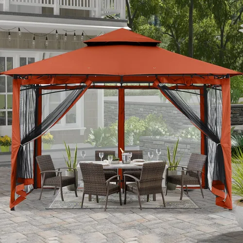 Miniatura 2 de ABCCANOPY Gazebos para patios de 10 x 10 pulgadas, kiosco con marco de acero para exteriores con mosquitera para césped, patio trasero, jardín