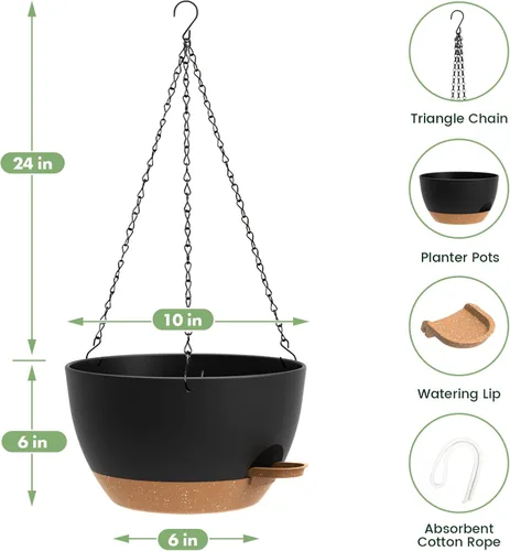Miniatura 2 de Paquete de 3 10 macetas colgantes con cadenas, macetas de plástico de riego automático para plantas de interior y exterior, diseño de cadena