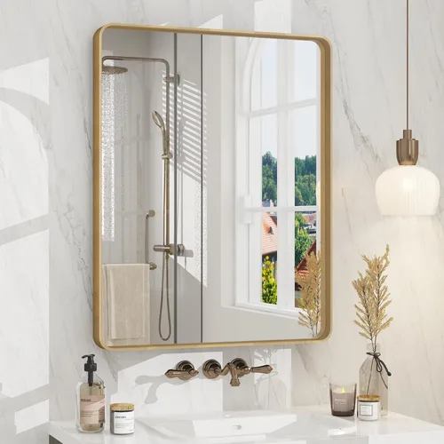 Miniatura 30 de Paquete de 2 espejos de baño con marco de metal negro de 22 x 30 pulgadas, espejo rectangular redondeado negro mate, antioxidante, se cuelga