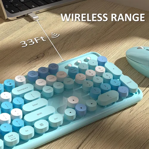 Miniatura 7 de Links9+ Combo de teclado y mouse inalámbricos, teclado retro de tamaño completo con teclas redondas, 2.4GHz para Windows, Mac, laptop, PC, azul
