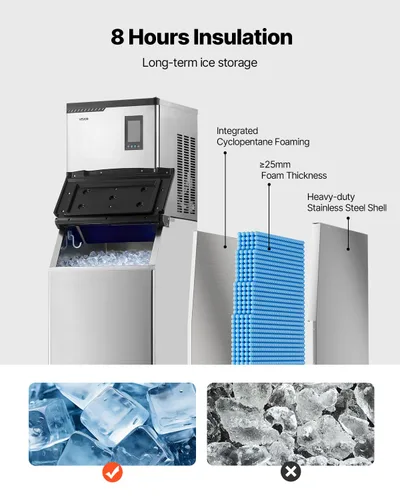 Miniatura 5 de VEVOR Commercial Ice Maker Machine, 300LBS/24H Ice-Making Machine, Ice Maker with 300LBS Stainless Steel Storage Bin, Auto Self-Cleaning, and