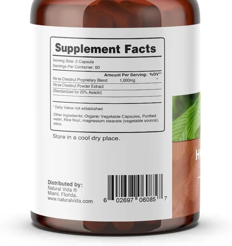 Miniatura 4 de Extracto de castaño de indias Aescin 20% – 1000 mg Cápsulas veganas Suplemento de hierbas – Sin OMG, sin gluten – Suministro para dos meses