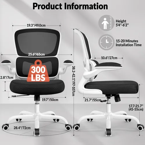 Miniatura 2 de BESTFAIR Silla de oficina ergonómica, silla de escritorio de malla transpirable cómoda con soporte lumbar, silla de computadora, silla de escritorio
