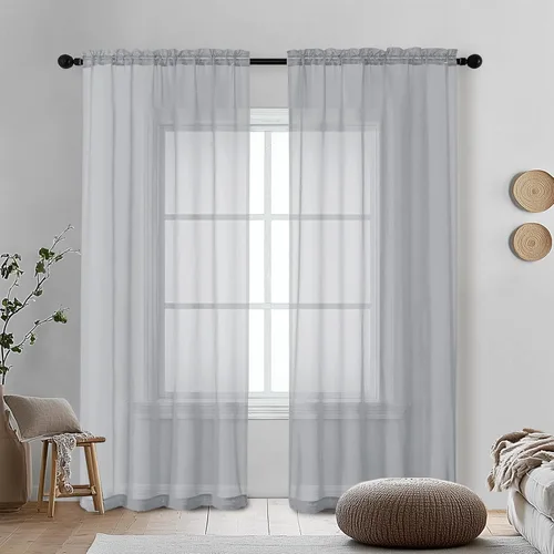 Miniatura 217 de OVZME - Cortinas traslúcidas blancas de 45 pulgadas de largo, 2 paneles, cortinas de gasa con bolsillo para barra para ventanas pequeñas, cada una