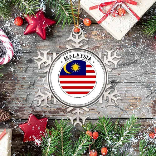 Miniatura 7 de Bandera de Malasia Adornos de Navidad para niños, bandera nacional, silueta de Malasia, decoraciones de Navidad, regalo de metal copo de nieve