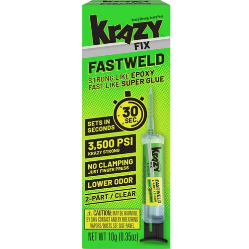 Krazy Fix Fast Weld, pegamento epoxi transparente de 2 partes, unión permanente que fragua en 30 segundos, fuerte como epoxi, rápido como