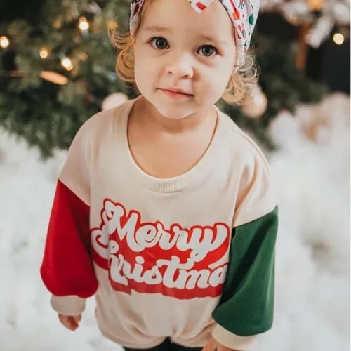 Miniatura 2 de Lamuusaa Traje de Navidad para bebé recién nacida, manga larga, bloque de color, sudadera de gran tamaño, ropa de otoño