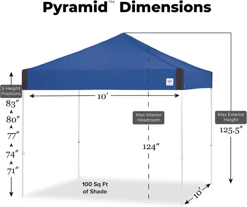 Miniatura 3 de E-Z UP Pyramid Toldo de Refugio Instantáneo Carpa Desplegable, 10' x 10' con Bolsa Rodante Wide-Trax y Juego de 4 Estacas, Azul Real