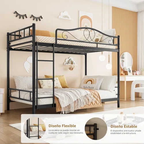 Miniatura 6 de IDEALHOUSE - Litera de camas individuales con escalera y barandilla de seguridad completa, litera de metal resistente de camas individuales