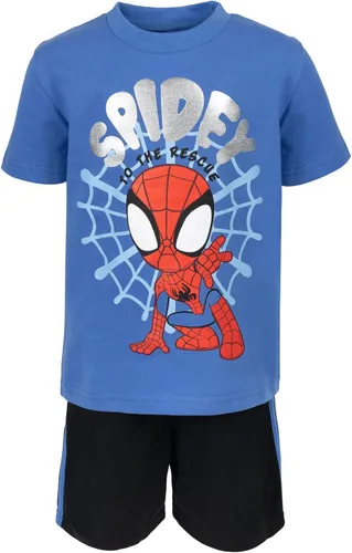 Miniatura 3 de Marvel Spidey and His Amazing Friends Miles Morales - Conjunto de camiseta y pantalones cortos de malla para niños pequeños a niños pequeños