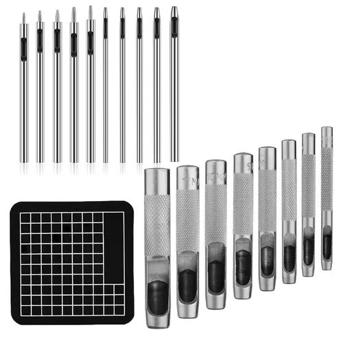 Juego de 18 perforadores de cuero de 0.020 in-0.138 in, 0.197 in-0.512 in para manualidades de cuero, herramientas huecas redondas para correas de