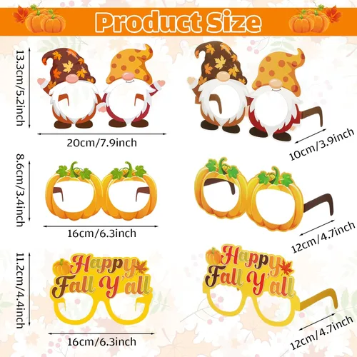 Miniatura 2 de 32 lentes de papel para decoración de fiesta de otoño, Acción de Gracias, accesorios para cabina de fotos, calabaza, hoja de arce, suministros