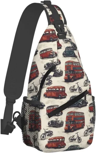 Small Crossbody Bags for Women Men - Vintage Car Print Adjustable Shoulder Bag Fanny Packs Belt Sling Bag Crossbody Purses Backpack for Travel