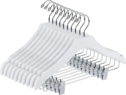 Miniatura 6 de Percha de madera blanca de calidad para niños, diseño de lujo, gancho giratorio cromado (10, 13 pulgadas)