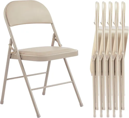 Miniatura 15 de Paquete de 2 sillas plegables, silla comercial apilable portátil, silla de cuero acolchada para interiores y exteriores con marco de metal Negro