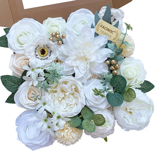 Miniatura 38 de FACINOC Rosas Flores Artificiales Ramo Combo Caja Set para Bricolaje Centros de Mesa de Boda para Mesa Nupcial Baby Shower Fiesta Decoraciones