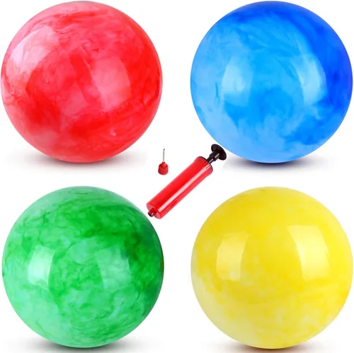 4 pelotas hinchables marmoleadas y 1 bomba de 9 pulgadas, bolas sensoriales inflables de playa, pelotas hinchables para el patio de recreo escolar