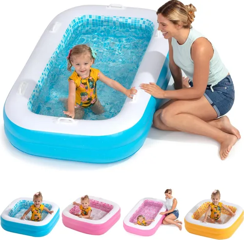 Miniatura 9 de Piscina inflable 2 en 1 para niños, 65"x39"x10" (5'5") con piso acolchado suave, asas, drenaje, piscina poco profunda rectangular para niños de 2