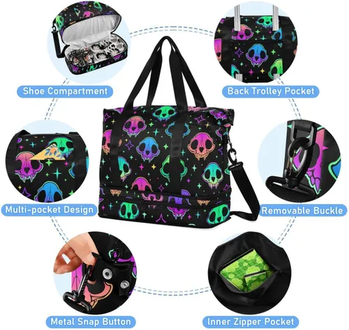 Miniatura 4 de Bolsa de lona de viaje, bolsa de lona deportiva con bolsillo húmedo, bolsa de fin de semana para mujeres y hombres, bolsa de gimnasio, bolsa