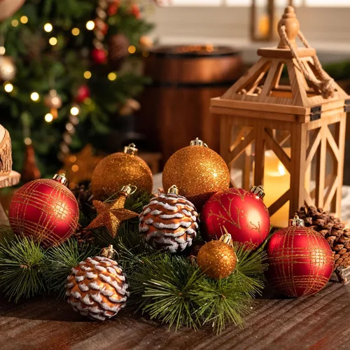 Miniatura 4 de Valery Madelman Juego de Adornos de Navidad, 70 piezas Decoraciones de Árbol de Navidad Irrompibles en Marrón Cobre Dorado, Adornos Colgantes