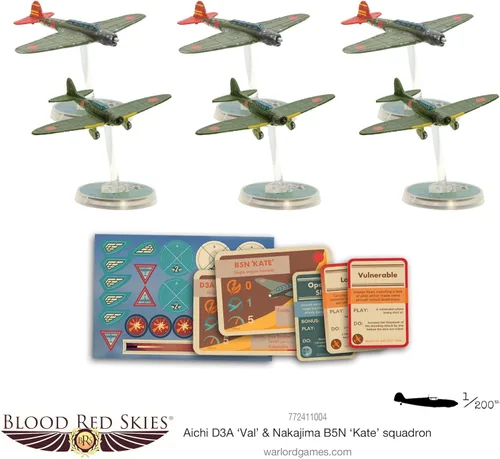 Miniatura 2 de Warlord Blood Red Skies Aichi D3A Val & Nakajima B5N Kate Squadron 1:200 WWII Mass Air Combat Table Top War Game 772411004