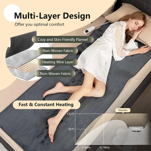 Miniatura 6 de Giantex Protector de colchón eléctrico con calefacción, calentador de cama de 71 x 30 pulgadas con 5 niveles de calefacción, temporizador de 8