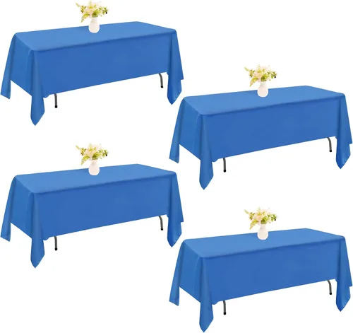 Miniatura 15 de Paquete de 4 manteles rectangulares de poliéster lavables de 60 x 102 pulgadas, color blanco, para mesas de comedor, bodas, bufés, fiestas