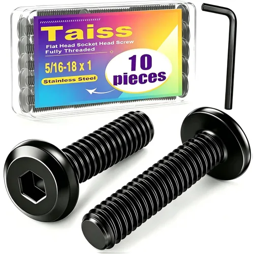 Taiss 10 piezas de tornillos de cabeza hexagonal de 5/16-18x1, pernos para muebles, tornillos para muebles de acero inoxidable 304, pernos de 1/4 de