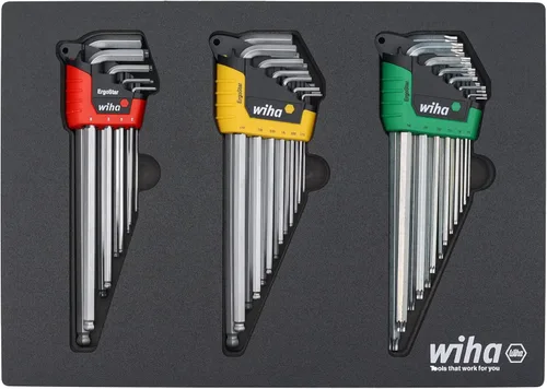 Wiha 66979 Juego de 35 piezas de bandeja de llaves ErgoStar en forma de L - Hex métrico, Hex SAE, Torx