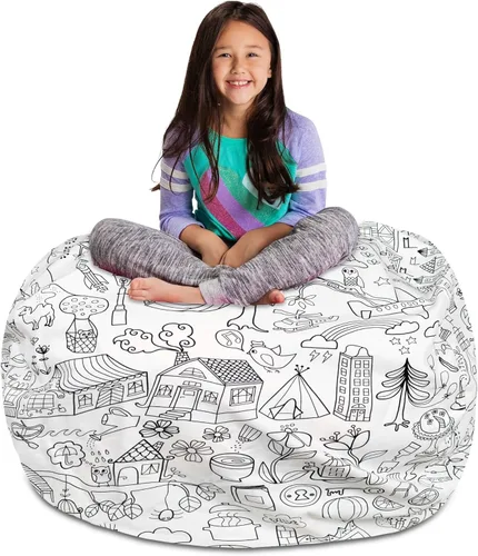 Miniatura 92 de Posh Stuffable - Sillón puff con almacenamiento para niños, contenedor de animales de peluche, organizador de juguetes de niños Lona rayas verde