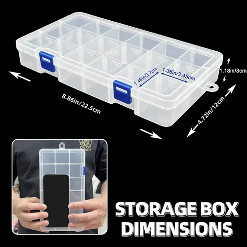 Miniatura 3 de DUOFIRE Caja organizadora de plástico con contenedor de almacenamiento, divisor ajustable, compartimento de cuadrícula extraíble para cuentas