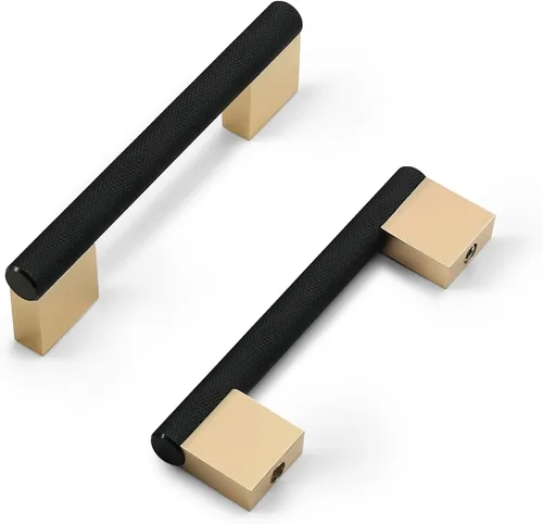 Miniatura 10 de Paquete de 10 tiradores de gabinete de 3 pulgadas (76mm) negros y dorados, manijas de gabinete de cocina roscadas, tiradores de cajón, herrajes