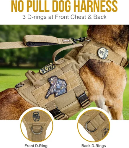 Miniatura 3 de OneTigris Arnés táctico para perro grande, 5 correas de metal con hebilla sin tirones, con paneles de gancho y bucle, chaleco militar resistente