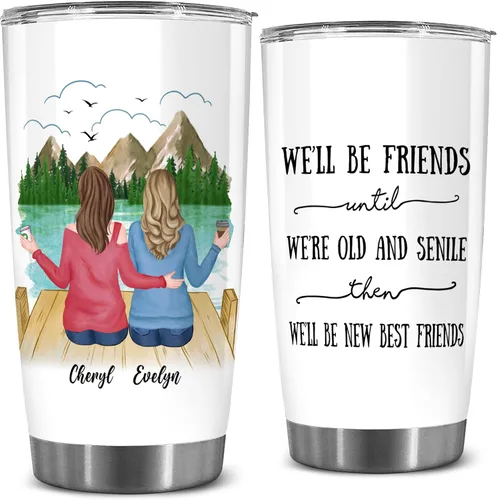 Miniatura 20 de WHIDOBE Vaso personalizado para hermana (2 mujeres) personalizado de 20 onzas con avatar, nombre – Taza de viaje para mejor amiga, regalo de amistad