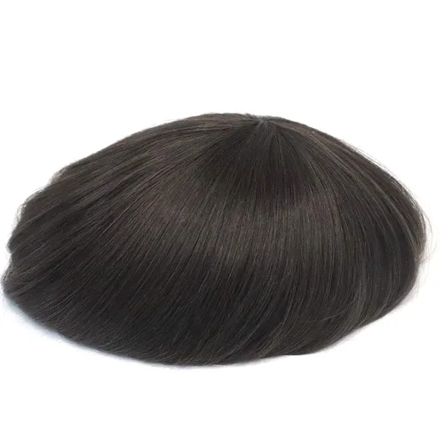 Miniatura 18 de Unidad de reemplazo de cabello súper natural para hombre, cabello sedoso, tupé, inyección de cabello humano real, pelo liso natural, peluca #1B