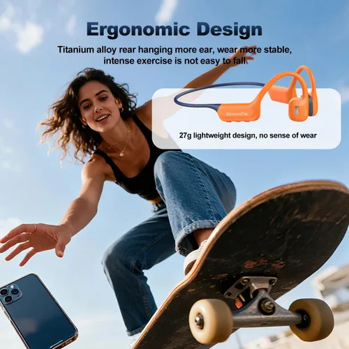 Miniatura 6 de Auriculares de natación de conducción ósea, auriculares subacuáticos impermeables IP68, Bluetooth 6.0 y MP3 con tarjeta de memoria de 32 GB, Naranja