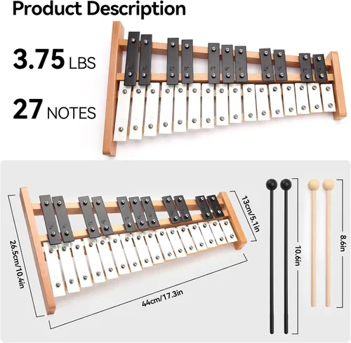 Miniatura 2 de Heuyrao Xilófono Glockenspiel plegable de 27 notas, instrumento de percusión de madera con 4 mazos y bolsa de transporte, para adultos