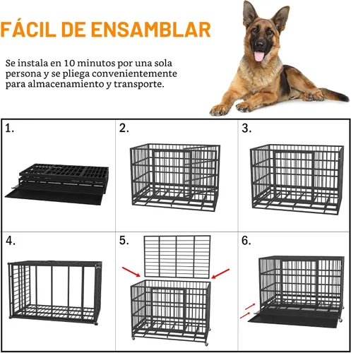 Miniatura 5 de BOLDBONE Jaula para perros grandes, de 54/48/42/38 pulgadas, resistente, indestructible y a prueba escapes, perros con alta ansiedad, con bandejas