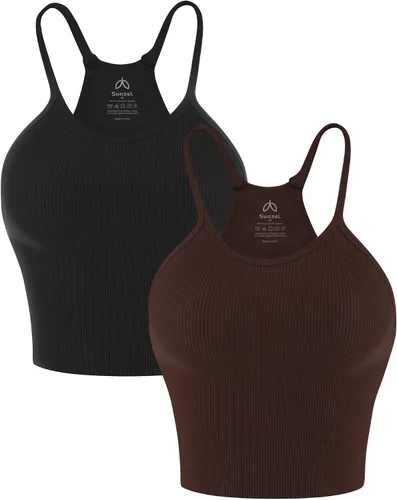 Sunzel Free to Be Tank, Camisetas sin Mangas Tipo Crop Acanaladas, Camisolas sin Costuras con Espalda Cruzada, sin Relleno, Camis Recortadas para