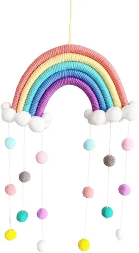 Decoración de macramé para colgar en la pared, guirnalda de pompones, bola colorida para habitación de los niños, niñas, dormitorio, baby shower,