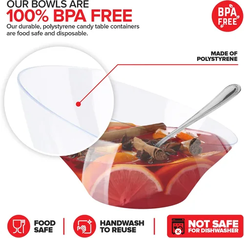 Miniatura 3 de Cuencos de servir de plástico transparente de 54 onzas (paquete de 4) Platos grandes desechables para dulces, recipientes de bufé para papas fritas