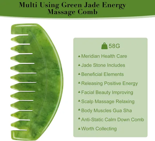 Miniatura 5 de Gua Sha Peine, jade de piedra guasha natural, peine de masaje para el cuidado del cuero cabelludo, herramienta de masaje para raspado corporal Gua